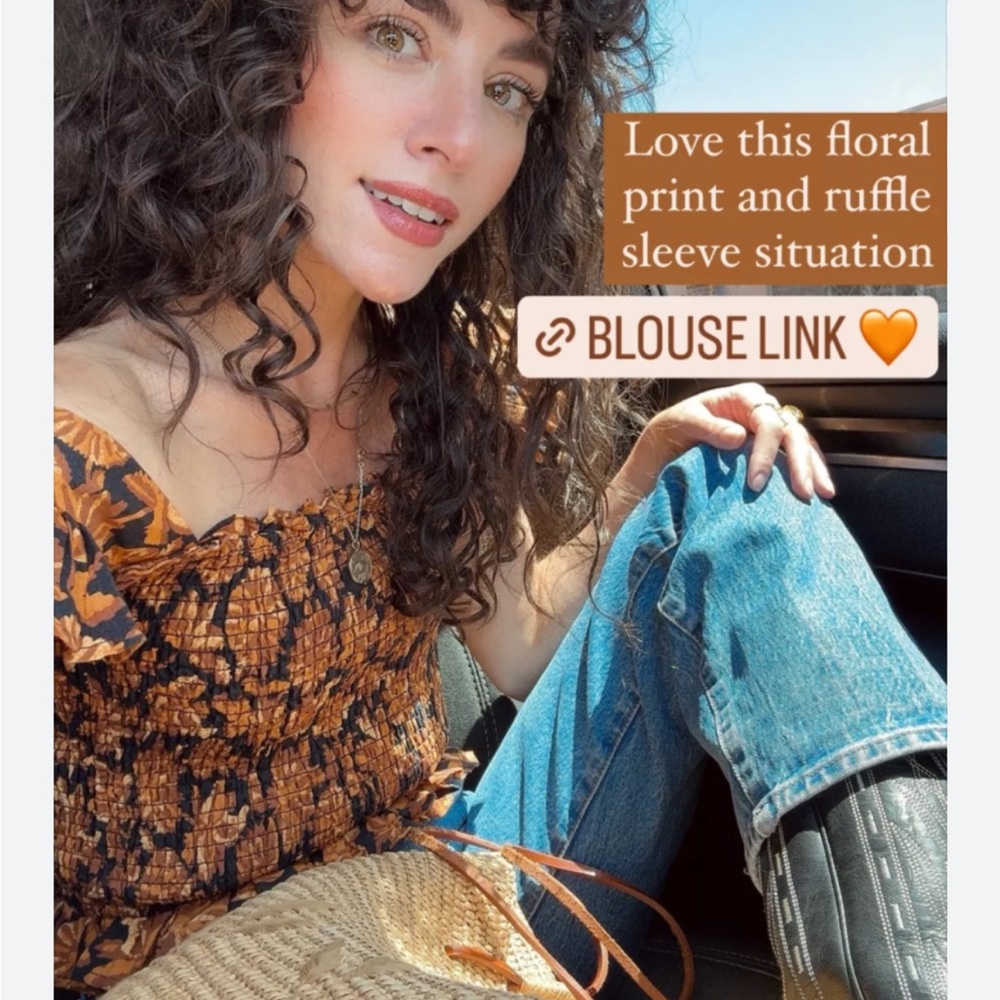 Sezane Black and Orange Floral Blouse